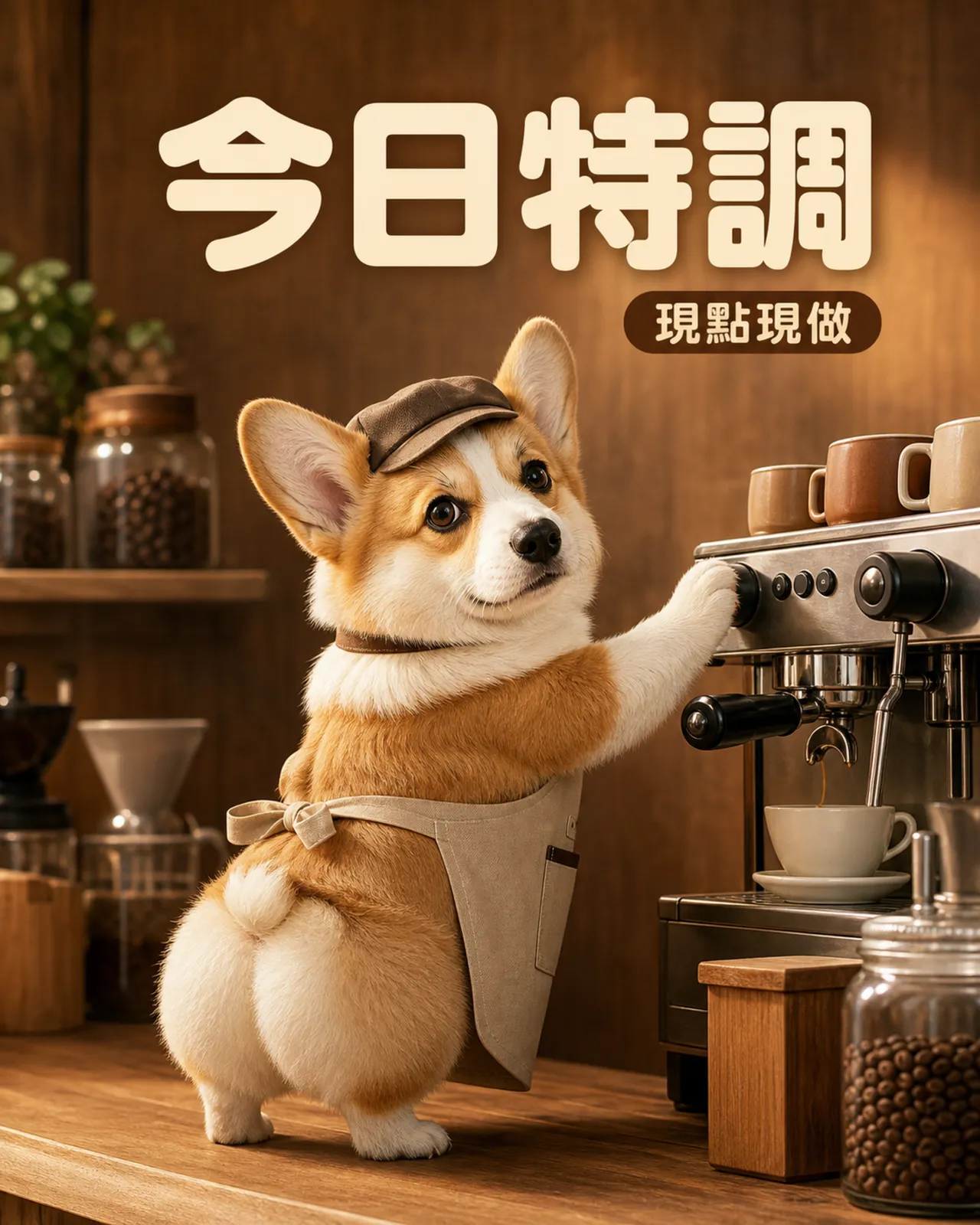 咖啡吧台柯基店員